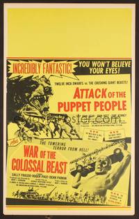 2t088 ATTACK OF THE PUPPET PEOPLE/WAR OF COLOSSAL BEAST WC '58 Bert I. Gordon sci-fi!