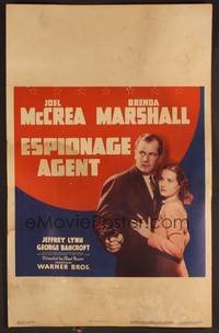 2t149 ESPIONAGE AGENT WC '39 great image of Joel McCrea & his spy bride Brenda Marshall!