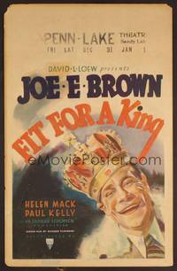 2t158 FIT FOR A KING WC '37 wonderful artwork of smiling big mouth Joe E. Brown wearing crown!