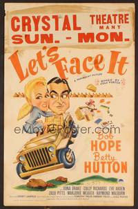 2t236 LET'S FACE IT WC '43 cool art of Bob Hope & Betty Hutton in jeep, songs by Cole Porter!
