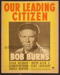 2t279 OUR LEADING CITIZEN WC '39 portrait of Bob Burns, from a story by Irvin S. Cobb!