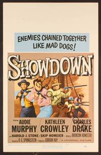 2t307 SHOWDOWN WC '63 cool artwork of Audie Murphy & enemies chained together!
