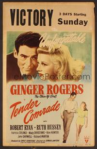 2t336 TENDER COMRADE WC '44 romantic art of pretty Ginger Rogers & Robert Ryan!