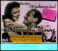 2v176 ETERNALLY YOURS glass slide '39 Loretta Young & David Niven want old fashioned love!