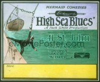 2v184 HIGH SEA BLUES glass slide '27 great image of Al St. John hanging from chain from ship!