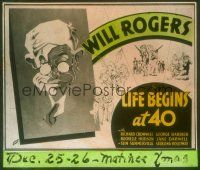 2v192 LIFE BEGINS AT 40 style B glass slide '35 fantastic artwork of news editor Will Rogers!