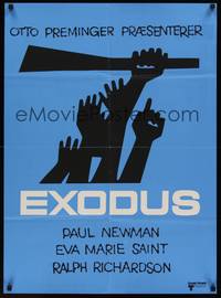 2w515 EXODUS Danish '61 Otto Preminger, great artwork of arms reaching for rifle by Saul Bass!