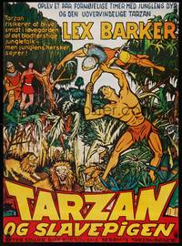 2w582 TARZAN & THE SLAVE GIRL Danish R70s art of Lex Barker fighting off invaders!