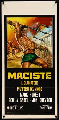 2w439 COLOSSUS OF THE ARENA Italian locandina R67 cool art of Mark Forest as Maciste with trident!