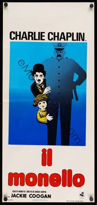 2w455 KID Italian locandina R60s great artwork of Charlie Chaplin & Jackie Coogan!