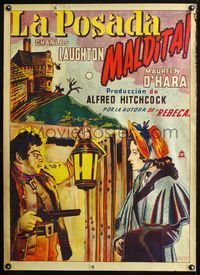 2w023 JAMAICA INN Mexican poster '39 Hitchcock, art of Charles Laughton pointing gun at O'Hara!