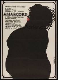2w184 AMARCORD Polish 23x33 '75 Jakub Erol art from Federico Fellini classic comedy!