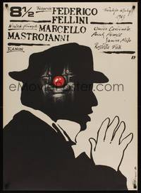 2w232 8 1/2 Polish 27x38 R89 Andrzej Pagowski art from Federico Fellini classic!