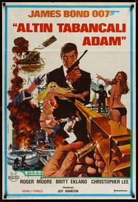 2w104 MAN WITH THE GOLDEN GUN Turkish '74 art of Roger Moore as James Bond by Robert McGinnis!