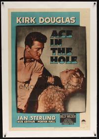 2z256 ACE IN THE HOLE linen 1sh '51 Billy Wilder classic, c/u of Kirk Douglas choking Jan Sterling!