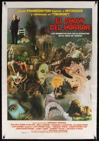 2z143 HORROR SHOW linen Argentinean '80 Lugosi, Hitchcock, Karloff, Chris Lee, and many more!