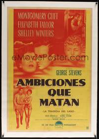 2z150 PLACE IN THE SUN linen Argentinean '51 Montgomery Clift, Elizabeth Taylor, Shelley Winters