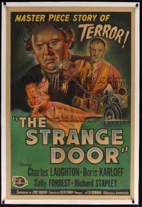 2z155 STRANGE DOOR linen Argentinean '51 cool art of Boris Karloff, Charles Laughton & Forrest!