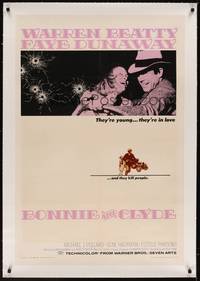 2z275 BONNIE & CLYDE linen 1sh '67 notorious crime duo Warren Beatty & Faye Dunaway!