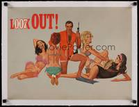 2z231 THUNDERBALL linen special 15x20 '65 LOO7K OUT art with James Bond & sexy girls by McGinnis!