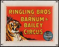 2z212 RINGLING BROS & BARNUM & BAILEY CIRCUS linen circus poster '40s cool tiger artwork!