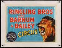 2z211 RINGLING BROS & BARNUM & BAILEY CIRCUS linen circus poster '40s cool lion artwork!