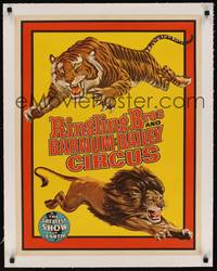 2z213 RINGLING BROS & BARNUM & BAILEY CIRCUS linen circus poster '40s cool art of lion & tiger!