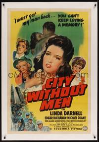 2z282 CITY WITHOUT MEN linen 1sh '42 sexy young Linda Darnell helps her unjustly imprisoned man!