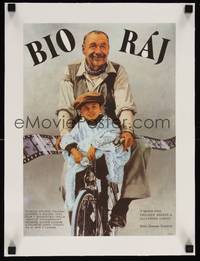 2z079 CINEMA PARADISO linen Czech 11x16 '89 great c/u of Philippe Noiret & Salvatore Cascio on bike!
