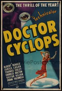 2z295 DOCTOR CYCLOPS linen 1sh '40 Ernest B. Schoedsack, cool art of mad scientist & tiny woman!