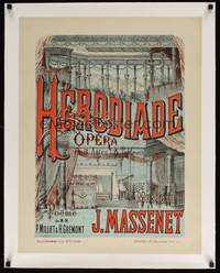2z198 HERODIADE linen French opera poster 1900 cool art of theater stage with city in background!