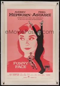 2z313 FUNNY FACE linen 1sh '57 art of Audrey Hepburn close up & full-length + Fred Astaire!