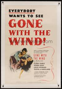 2z322 GONE WITH THE WIND linen 1sh R47 wonderful art of Clark Gable carrying Vivien Leigh!