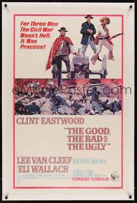 2z324 GOOD, THE BAD & THE UGLY linen 1sh '68 Clint Eastwood, Lee Van Cleef, Sergio Leone, cool art!