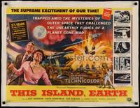 2z252 THIS ISLAND EARTH linen 1/2sh '55 they challenged the unearthly furies of a planet gone mad!
