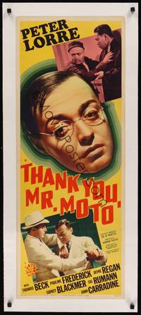 2z240 THANK YOU MR. MOTO linen insert '37 three great images of Asian detective Peter Lorre!