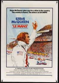 2z360 LE MANS linen 1sh '71 best artwork of race car driver Steve McQueen waving at fans!