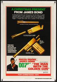 2z369 MAN WITH THE GOLDEN GUN linen teaser 1sh '74 a Christmas present from James Bond, cool!