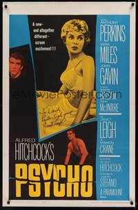 2z405 PSYCHO linen signed 1sh '60 by sexy half-dressed Janet Leigh, Alfred Hitchcock classic!