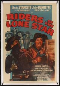 2z411 RIDERS OF THE LONE STAR linen 1sh '47 art of Starrett as The Durango Kid with Smiley Burnette!
