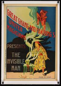 2z191 GREAT CHANG & FAK-HONG linen Spanish magic show poster '20s The Invisible Man!