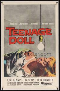 2z433 TEENAGE DOLL linen 1sh '57 art of sexy tempted & tarnished bad girl violently thrown aside!