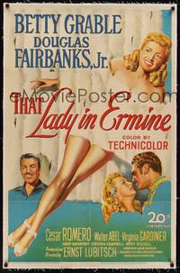 2z434 THAT LADY IN ERMINE linen 1sh '48 stone litho of sexiest Betty Grable & Douglas Fairbanks Jr.!