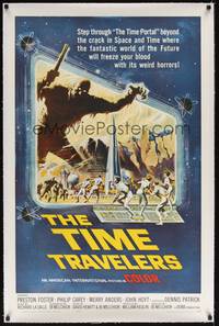 2z440 TIME TRAVELERS linen 1sh '64 cool Reynold Brown sci-fi art of the crack in space and time!