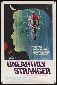 2z446 UNEARTHLY STRANGER linen 1sh '64 cool art of weird macabre unseen thing out of time & space!