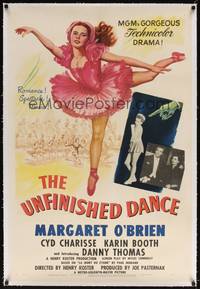 2z447 UNFINISHED DANCE linen 1sh '47 great artwork of pretty young ballerina Margaret O'Brien!