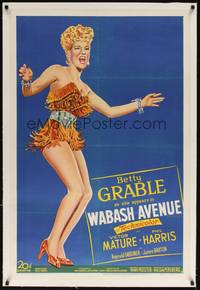 2z450 WABASH AVENUE linen style B 1sh '50 full-length stone litho of Betty Grable in skimpy outfit!