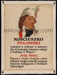 2z215 KOSCIUSZKO PULAWSKI linen war poster '17 art of Thaddeus Kosciuszko, liberty in Poland!