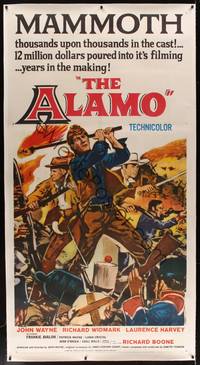 3a092 ALAMO linen 3sh '60 art of John Wayne & Richard Widmark in the War of Independence!