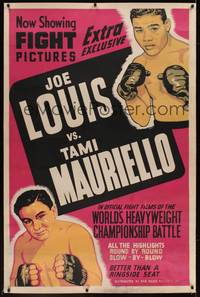 3a025 JOE LOUIS VS TAMI MAURIELLO linen 40x60 '46 world's heavyweight championship boxing battle!